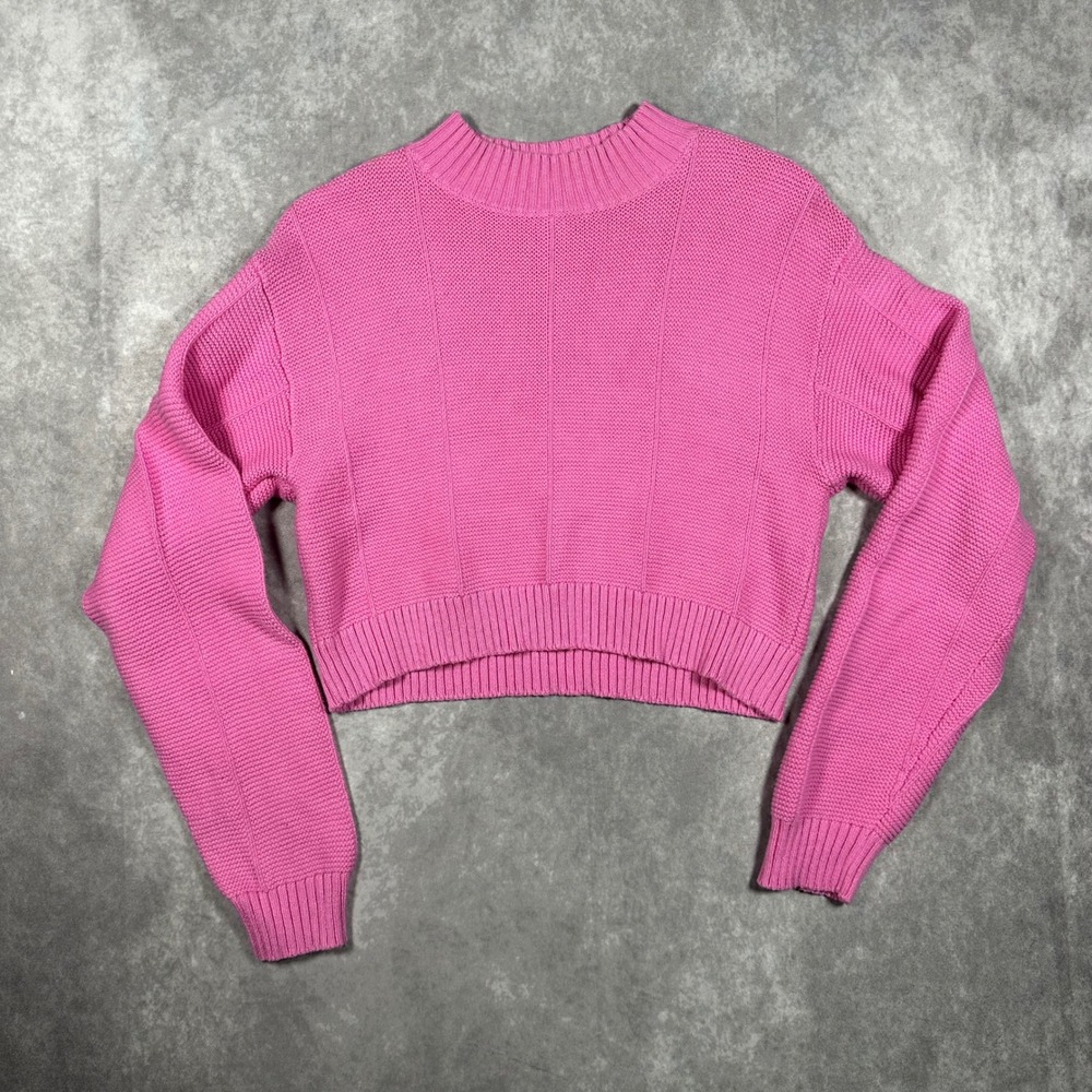 LA Hearts Pink Cropped Mock Neck Cotton Knit Sweater Medium Coquette Y2K Style